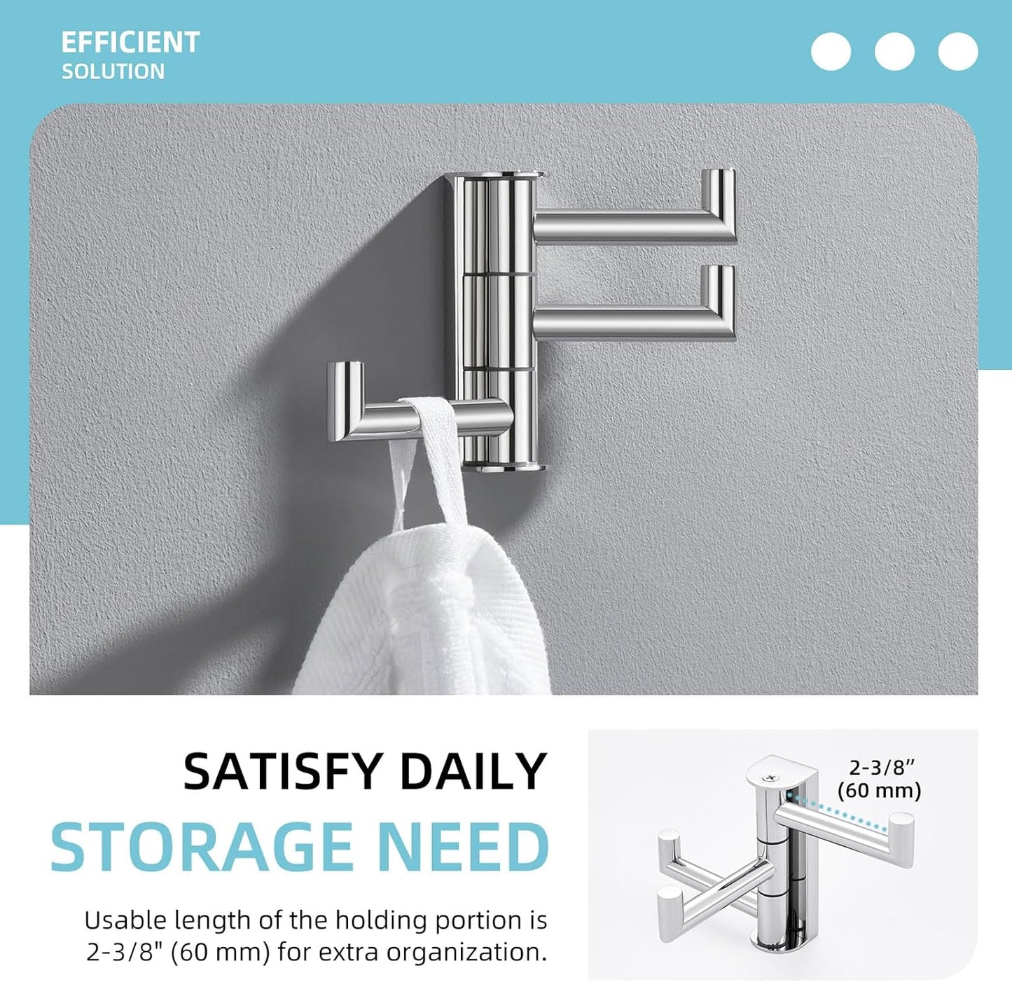 Angle Simple Towel Hook for Bathroom, SUS 304 Stainless Steel Foldable Robe Towel Holder, Wall Coat Hook, Polished Chrome