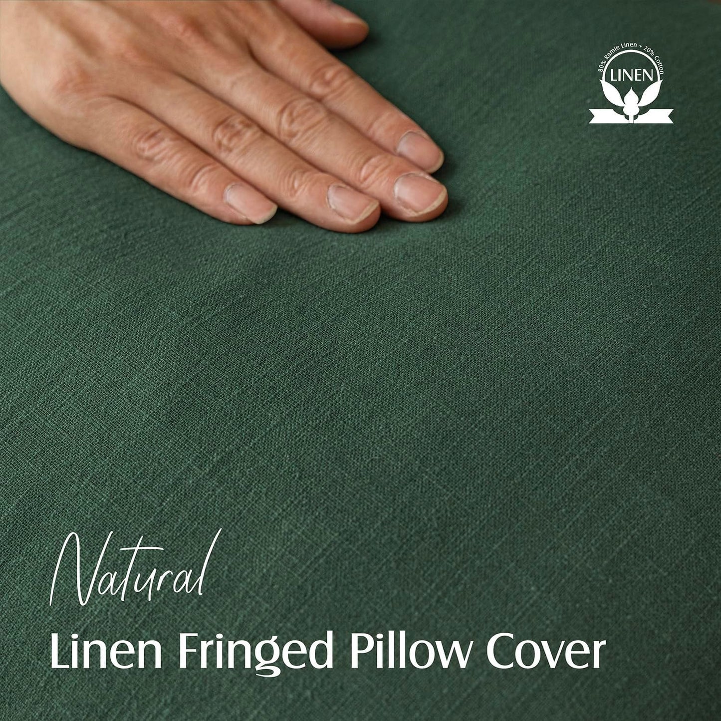 Foindtower Set of 2 Decorative Linen Fringe Throw Pillow Covers Cozy Boho Farmhouse Cushion Cover with Tassels Soft Accent Pillowcase for Couch Sofa Bed Living Room Home Decor, 22×22 Inch, Pine Green