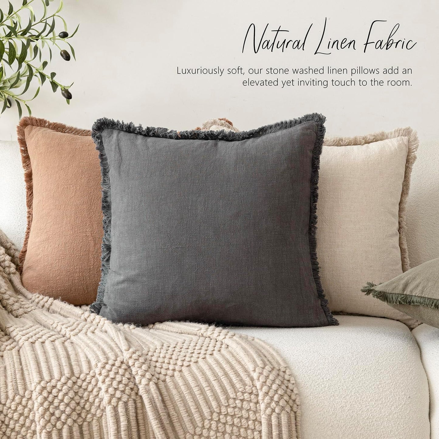 Foindtower Set of 2 Decorative Linen Fringe Throw Pillow Covers Boho Farmhouse Cushion Cover with Tassels Lumbar Accent Pillowcase for Couch Bed Sofa Living Room Home Bedroom Decor,12×24 Inch,Gray