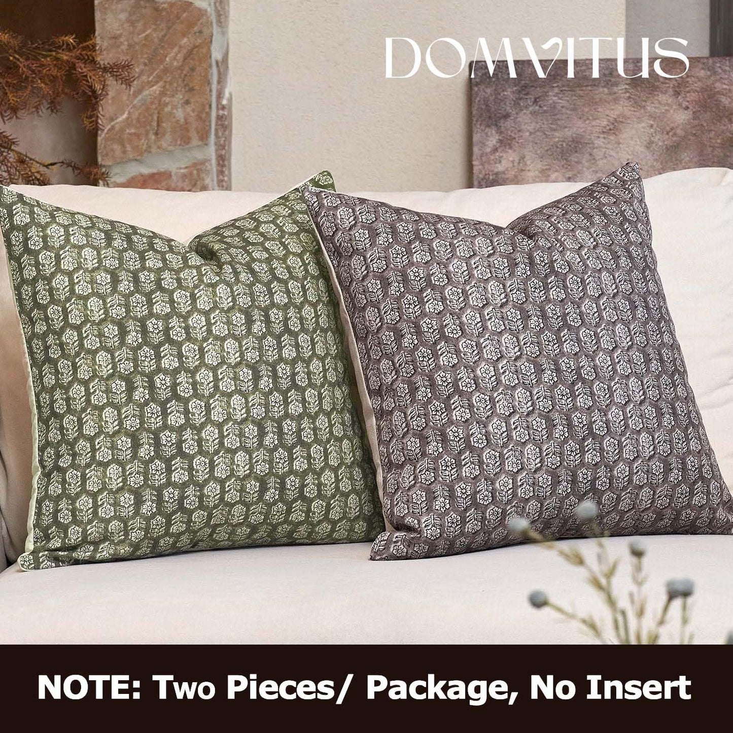 DOMVITUS Floral Pillow Covers Set of 2, Throw Pillow Covers 20x20, Floral Print Neutral Accent Decorative Pillow Covers for Living Room, Bed, Light Taupe