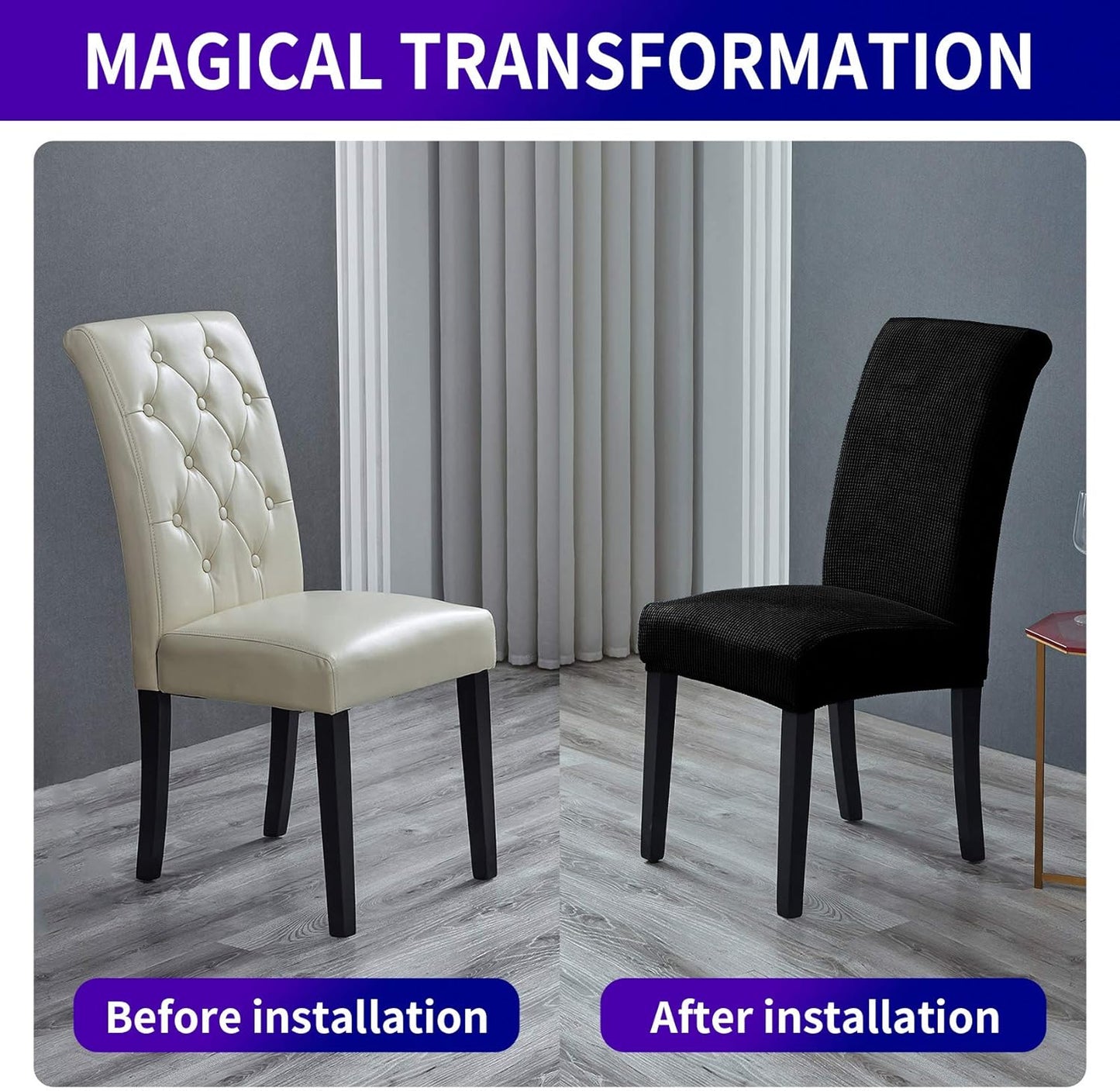 Howhic Stretch Chair Covers for Dining Room Set of 2, Removable Washable Dining Room Chair Covers, Dining Chair Slipcovers Seat Protector, Great for Home Decor and Banquet (Black, 2 Pack)