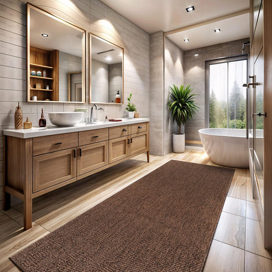 CAMILSON Indoor and Outdoor Runner Rug Brown Solid Boho Woven Design Easy-Cleaning Non Shedding Fiber Living Room Bedroom Garden Patio and Kitchen Washable Outside Carpet Alfombras (2x7)