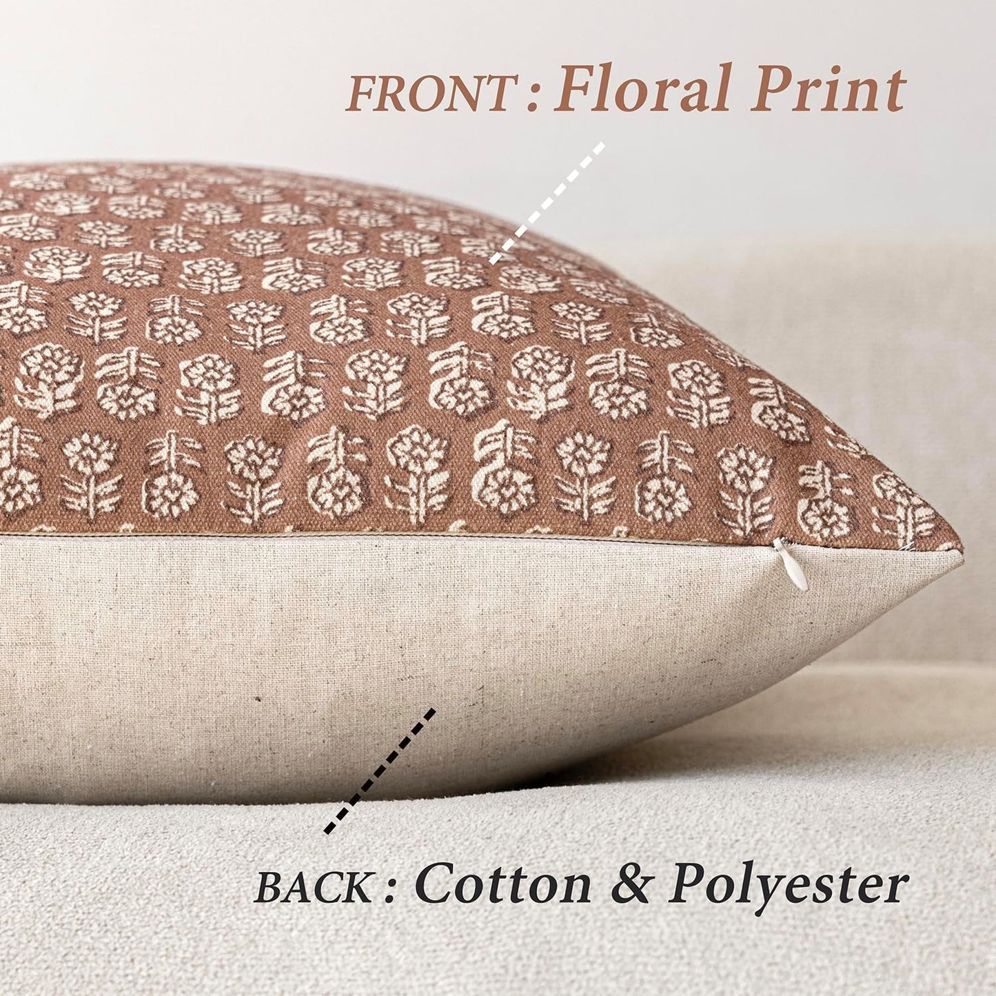 Foindtower Set of 2 Decorative Vintage Floral Print Throw Pillow Covers Neutral Farmhouse Cushion Covers Boho Home Decor for Sofa Couch Chair Bedroom Living Room Outdoor,20×20 Inch,Light Orange Brown