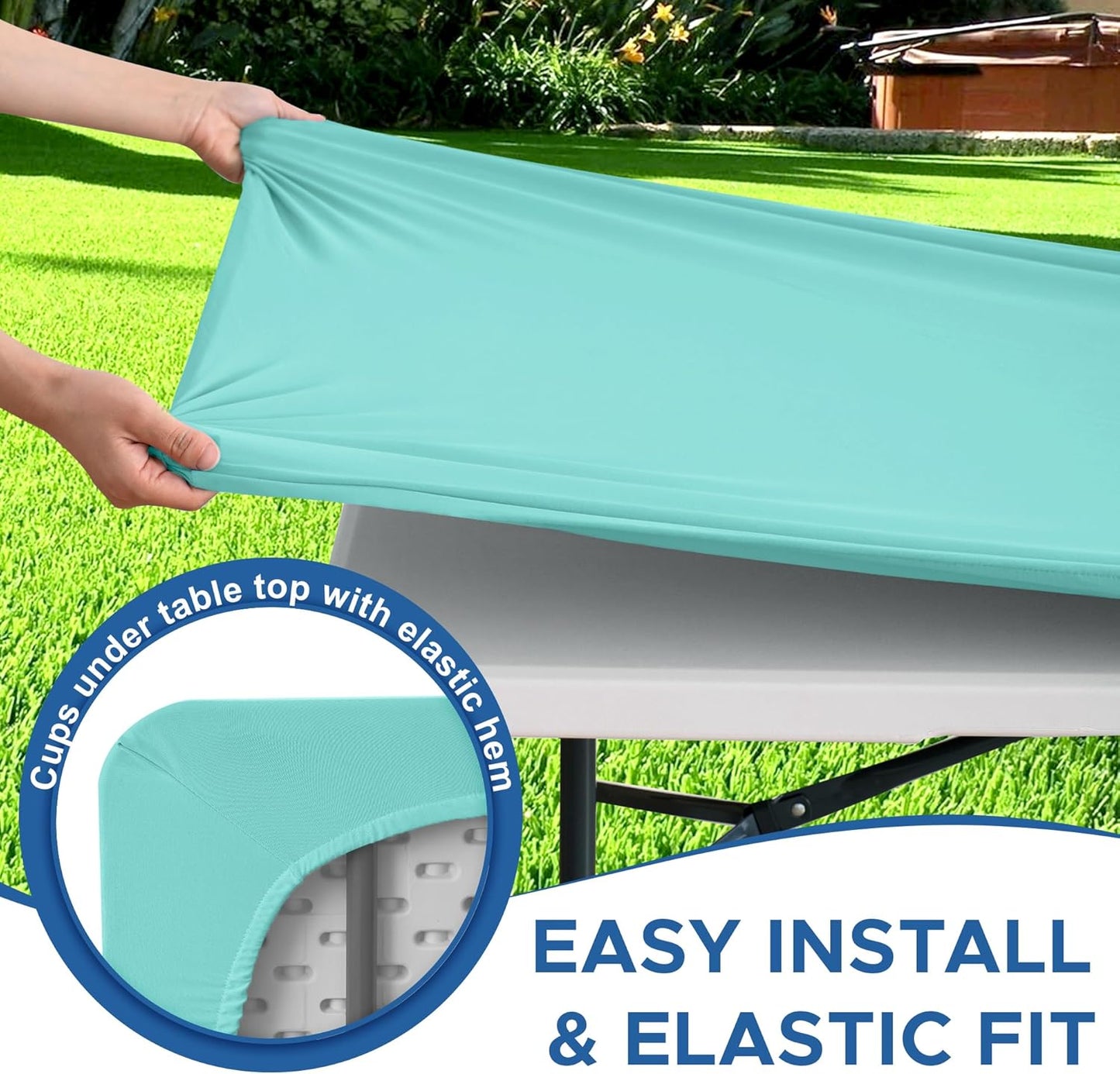 Spandex Table Cover for 6 Foot Rectangle Tables-4 Pack Aqua Blue Outdoor Picnic Elastic Table Cover-Spandex Stretch Folding Table Cloths for Camping Dining Room Patio Kitchen Banquet Party