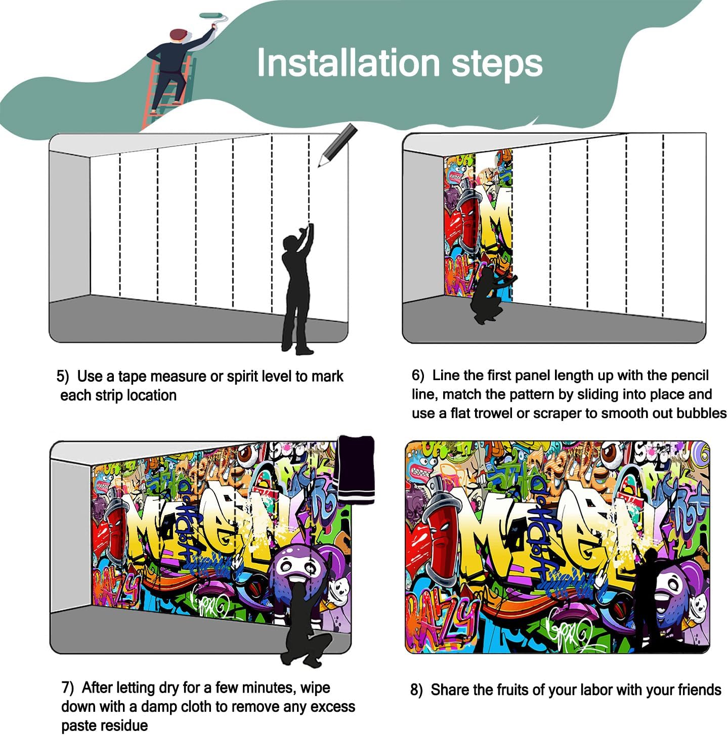 -Nursery Color Graffiti Abstract Letters Bedroom Wallpaper XT16 S 100" x 65"