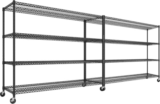 REIBII 60''W Storage Shelves 2399LBS Metal Shelving Unit with Wheels & Feet, 4 Tier Garage Shelving Heavy Duty Adjustable Wire Shelf for Pantry Kitchen Garage, 60" W x 18" D x 65.5" H, 2 Pack