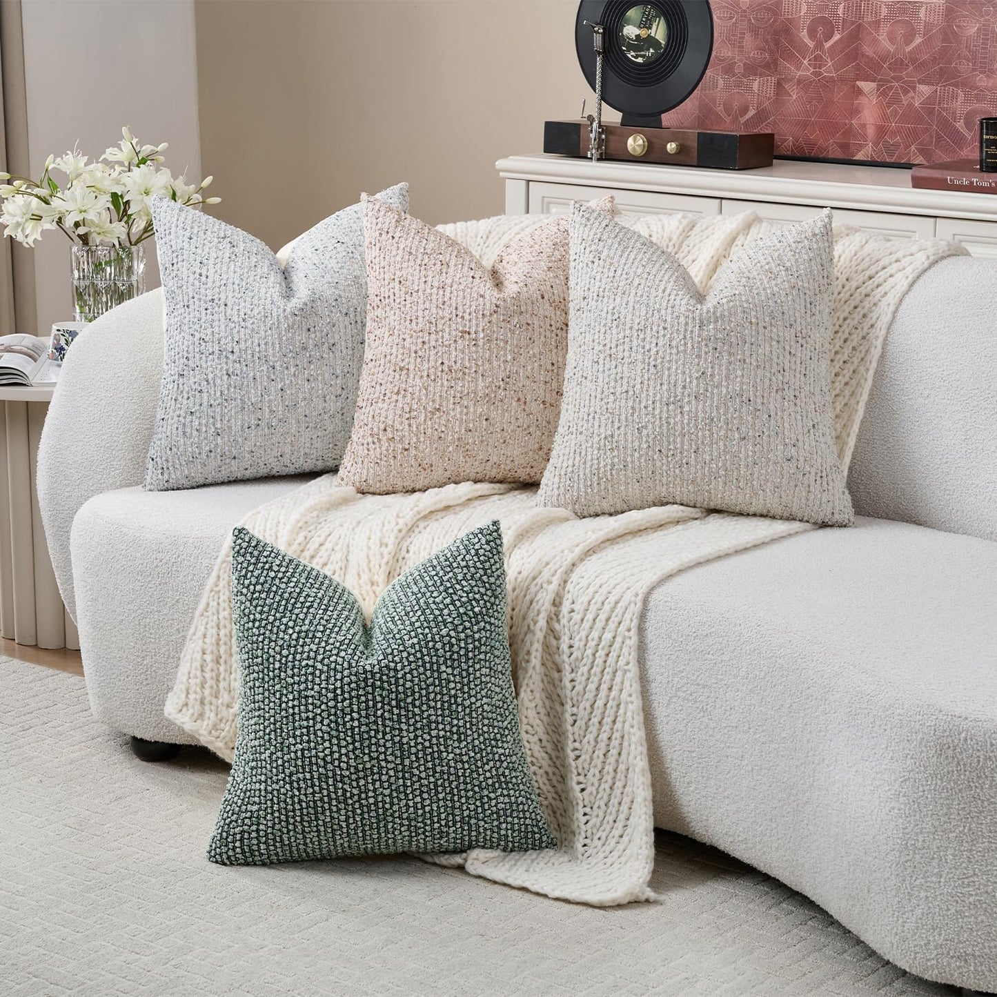 Striped Throw Pillow Covers 22x22 Set of 2 Blue Textured Boucle Chic Morden Boho Accent Farmhouse Square Decorative Couch Pillow Covers for Home Decor Bed Sofa Living Room