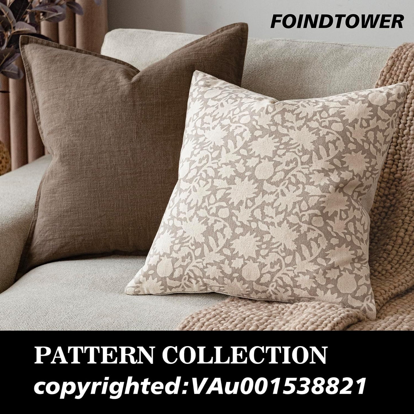 Foindtower Set of 2 Decorative Neutral Floral Throw Pillow Covers Accent Farmhouse Cushion Covers Boho Vintage Pillowcase for Couch Sofa Bedroom Living Room Home Decor Outdoor,20×20 Inch,Ivory Beige