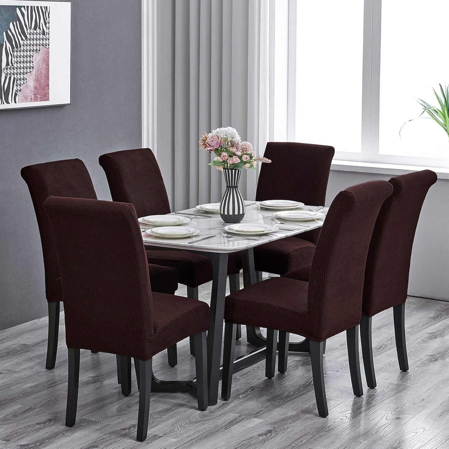 Howhic Stretch Chair Covers for Dining Room Set of 6, Removable Washable Dining Room Chair Covers, Dining Chair Slipcovers Seat Protector, Great for Home and Banquet Decor (Chocolate, 6 Pack)