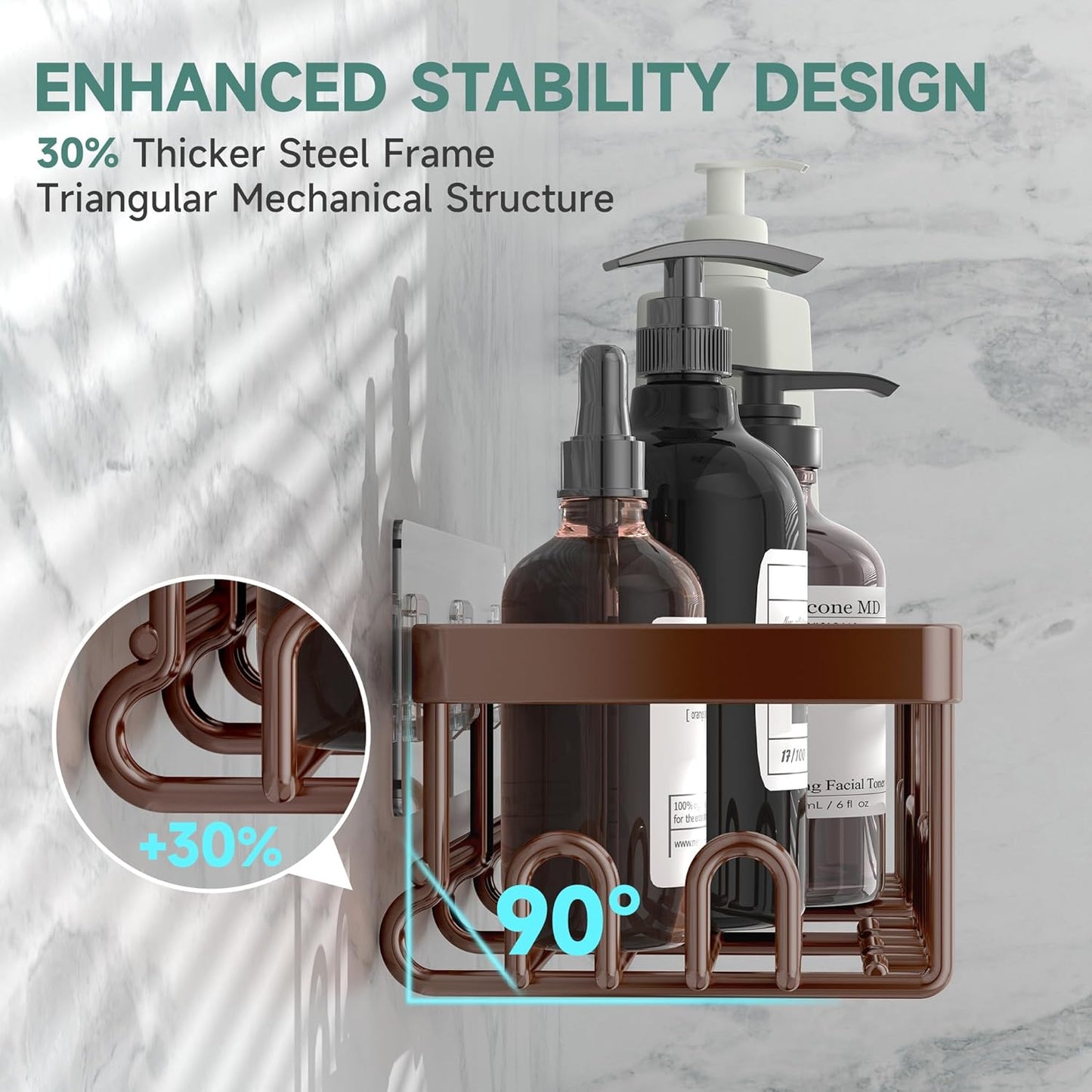 Veken Shower Caddy 6-Pack, No Drilling & Rustproof, Waterproof Adhesive Shelves Rack with Soap Holder, Large Capacity Bathroom Organizers and Storage, Wall-Mounted Kitchen & Home Decor