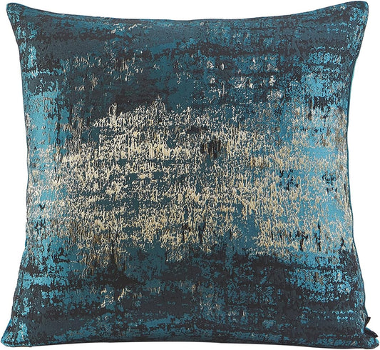 THE-TINOART Teal & Gold Embroidered Jacquard Pillow Cover 18x18 - Luxury Reversible Decorative Throw Pillow Cover with Gold Thread & Velvet Backing, Elegant Holiday Home Décor