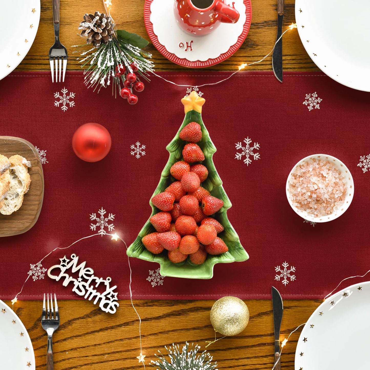 Artoid Mode Xmas Trees Snowflakes Red 210 GSM Merry Christmas Table Runner, Winter Kitchen Dining Table Decoration for Home Party Decor 13x72 Inch