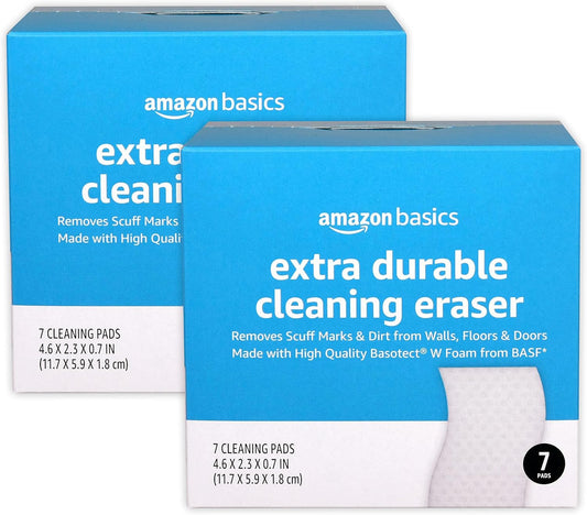 Amazon Basics Extra Durable Eraser, Cleaning Sponges, Removes Scruff Marks and Dirt from Any Surface (2 Packs of 7)