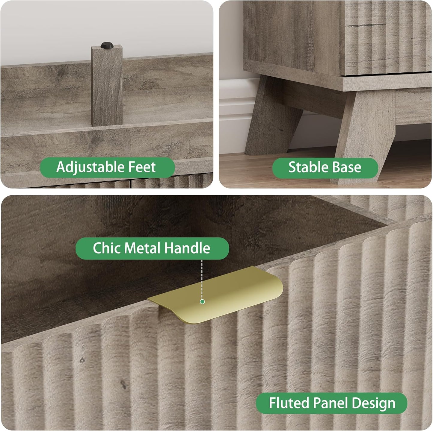 Fluted Dresser for Bedroom with 8 Drawers, 48" Wide Modern Chest of Drawers with Metal Handle, Wooden Dresser TV Stand, Wood Closet Clothes Storage Drawer Organizer for Living Room, Hallway, Grey