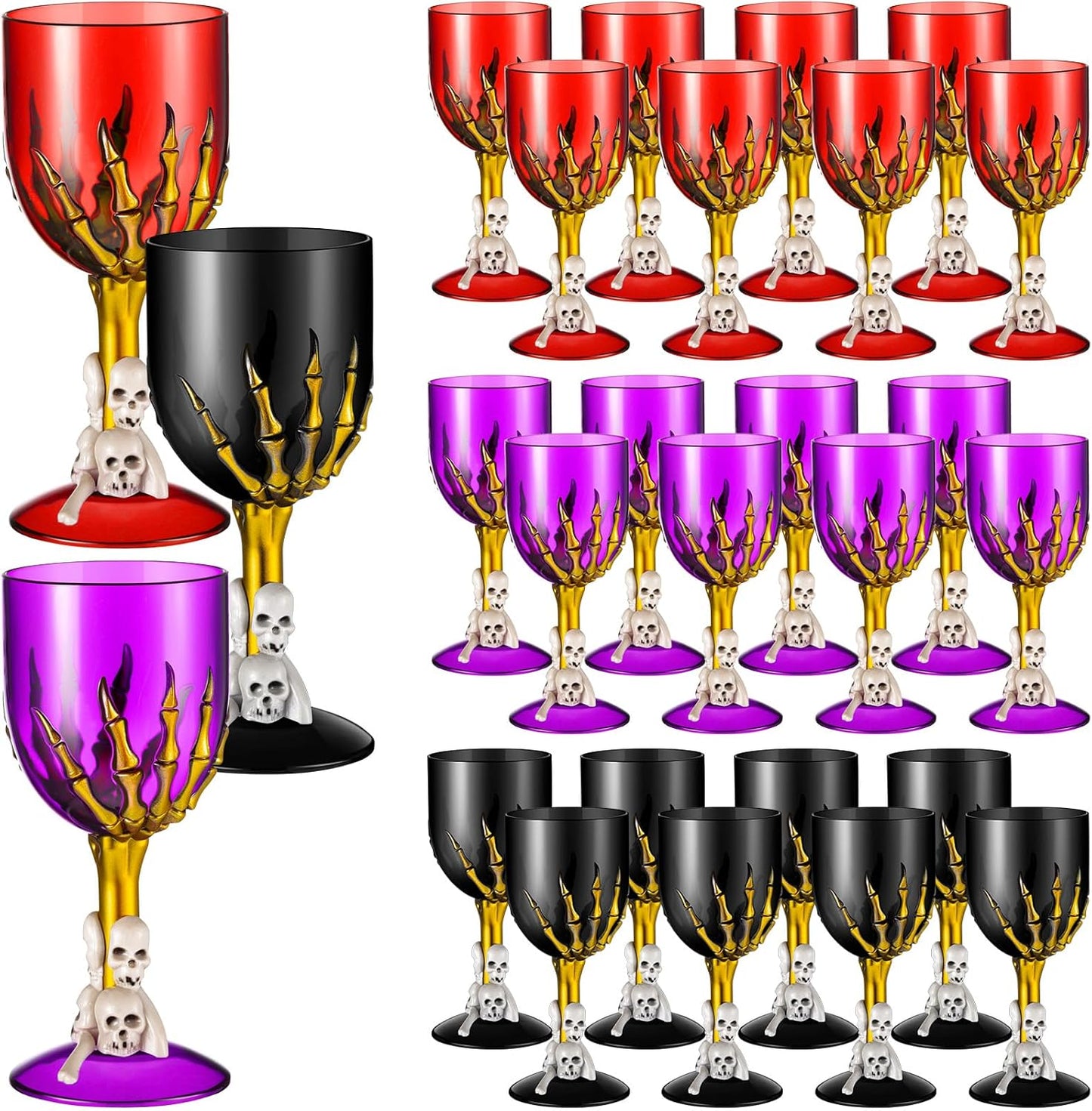 Sliner 24 Pcs Halloween Goblets Skull Wine 10 oz Claw Chalices Medieval Gothic 3D Skull Plastic Goblets Skeleton Hand Drinking Cup for Creepy Spooky Halloween Decorations Party Favor Bar KTV