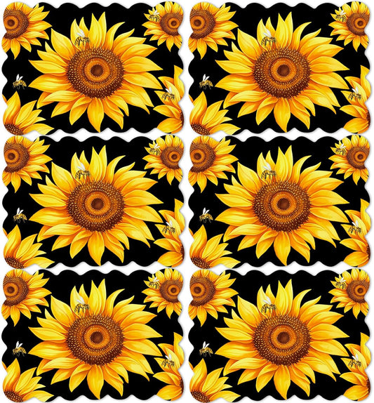 Sunflower Placemats Set of 6 Summer Plastic Table Mats Summer Floral Place Mats Washable Vinyl Seasonal Spring Sunflower Table Decoration for Indoor Outdoor Party Kitchen Dining