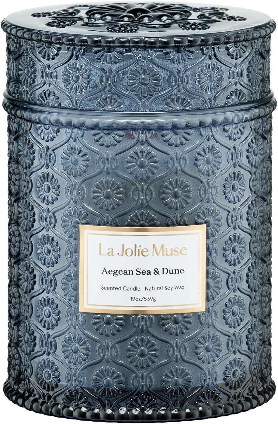 LA JOLIE MUSE Aegean Sea & Dune Candle –Cool Water, White Florals & Warm Amber | 19 oz Large Wooden Wick Candle | Natural Soy Wax | 90 Hours Clean Burn | Gift-Ready for Hosts & Gatherings