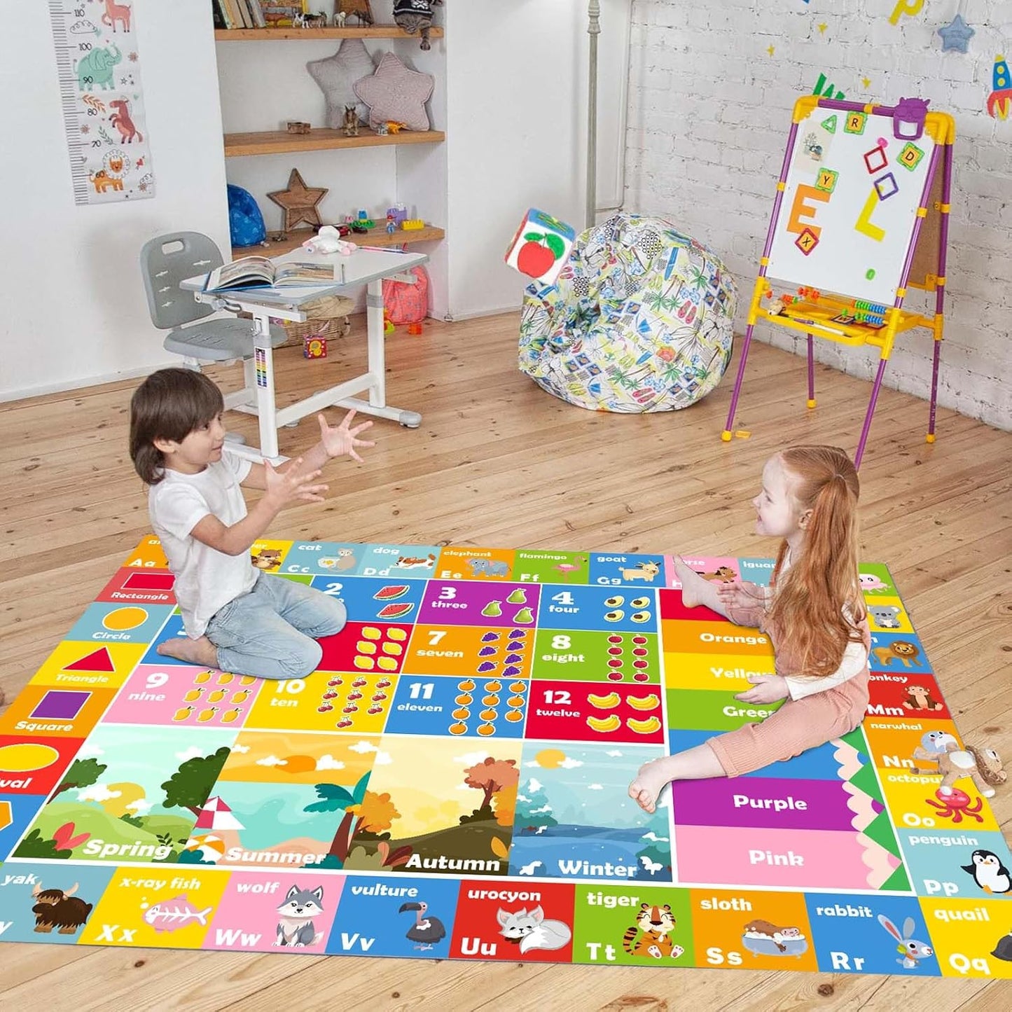 Kids Rug ABC Rug, Play Mat for Kids Playroom ABC Educational Area Rug for Playroom Classroom Elementary Preschool Rugs wtih Numbers Animals (6.6x9.8ft)