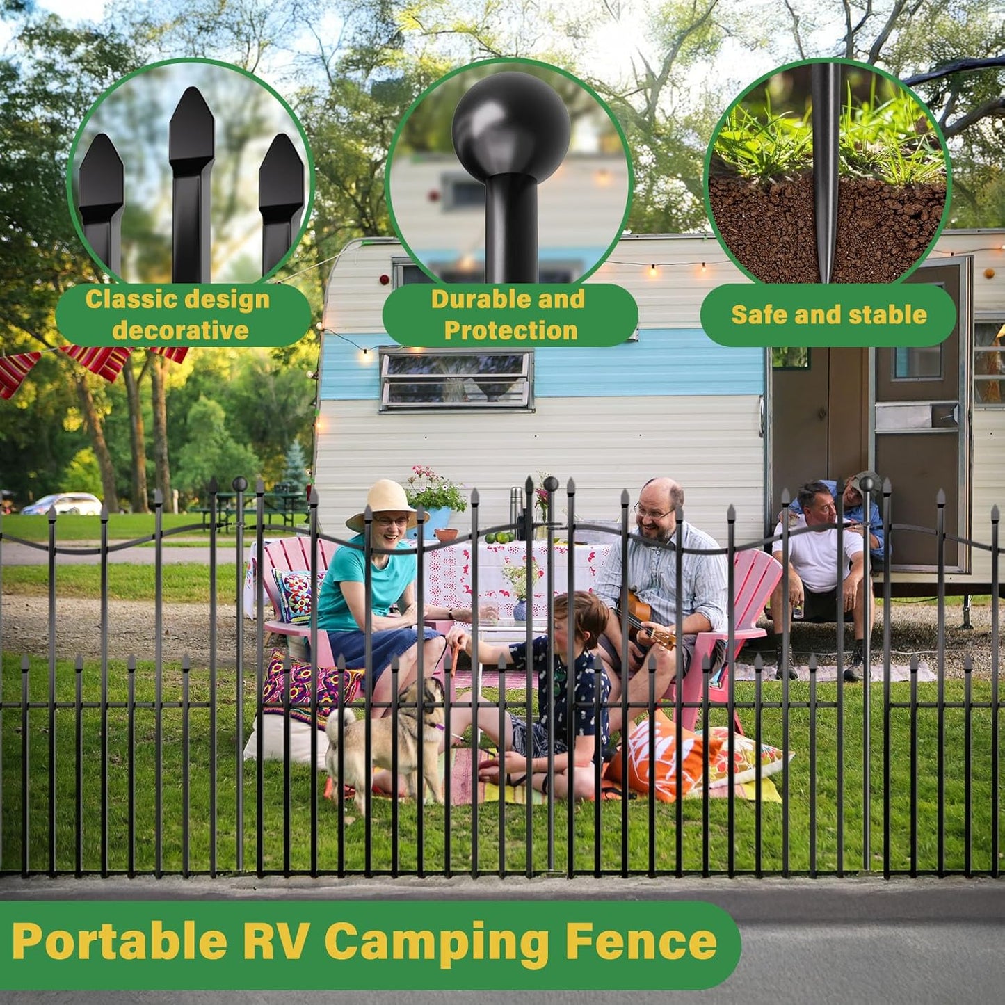 10 Panels No Dig Decorative Garden Fence with Gate, 32in(H) × 22ft(L) Heavy-Duty Rustproof Metal Panels, Outdoor Dog Barrier for Yard & Patio, Landscape, Border| Portable Temporary Fencing