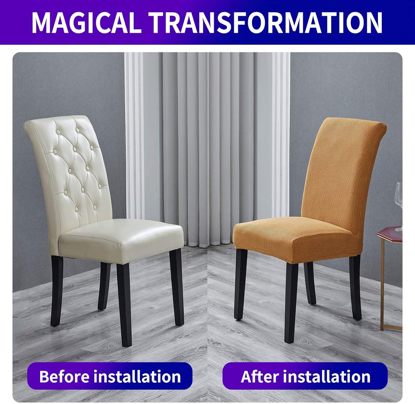 Howhic Stretch Chair Covers for Dining Room Set of 2, Removable Washable Dining Room Chair Covers, Dining Chair Slipcovers Seat Protector, Great Home Decor and Banquet Upholstery (Gold, 2 Pack)