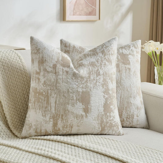 FUTEI Brown White Decorative Throw Pillow Covers 18x18 Inch Set of 2,Soft Faux Cashmere Jacquard - Textured & Cozy Cushion Case,Modern Home Decor for Couch Bed Living Room