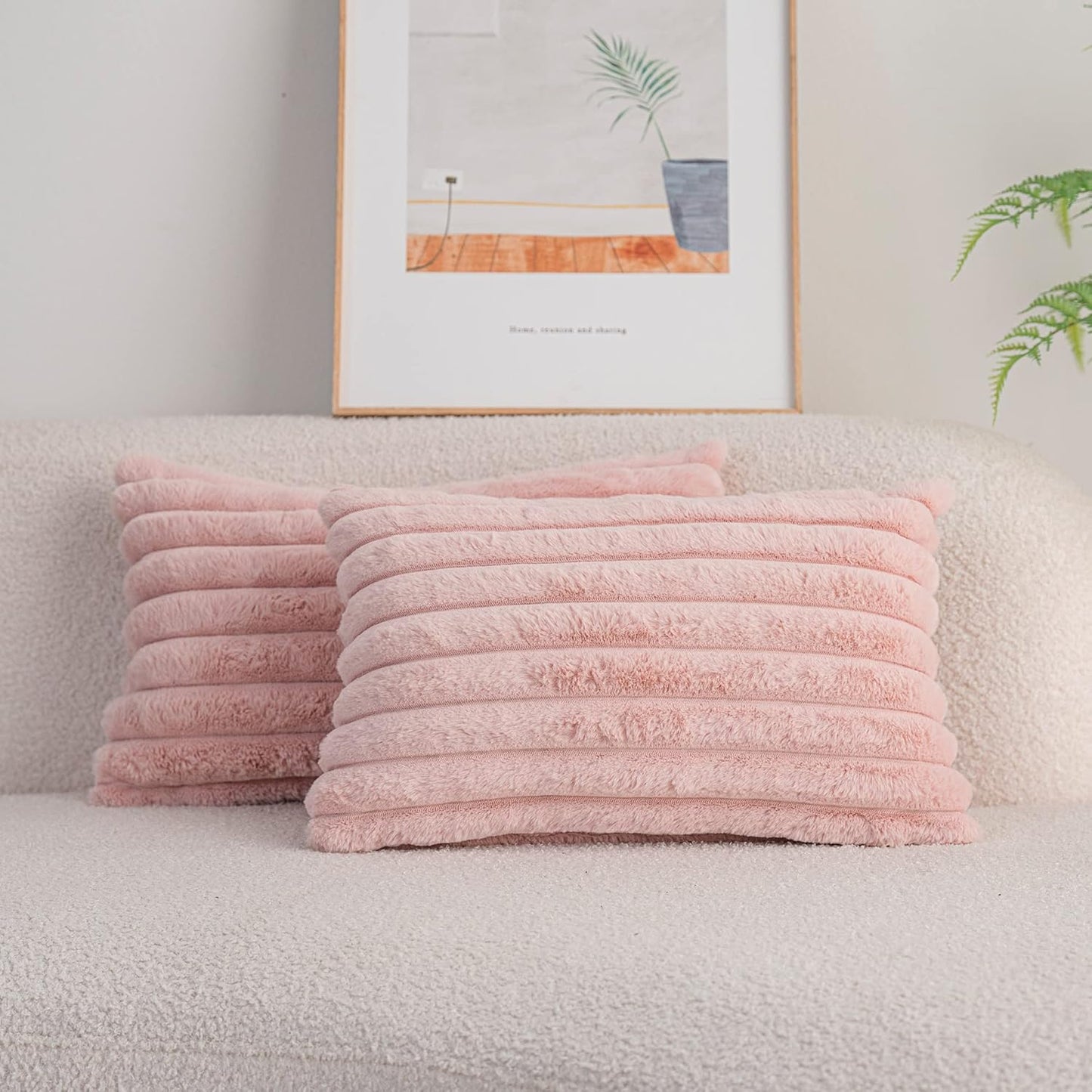 DEELAND Pack of 2,Double-Sided Faux Fur Plush Decorative Throw Pillow Covers Fuzzy Striped Soft Pillowcase Cushion Covers for Sofa Couch Bedroom
