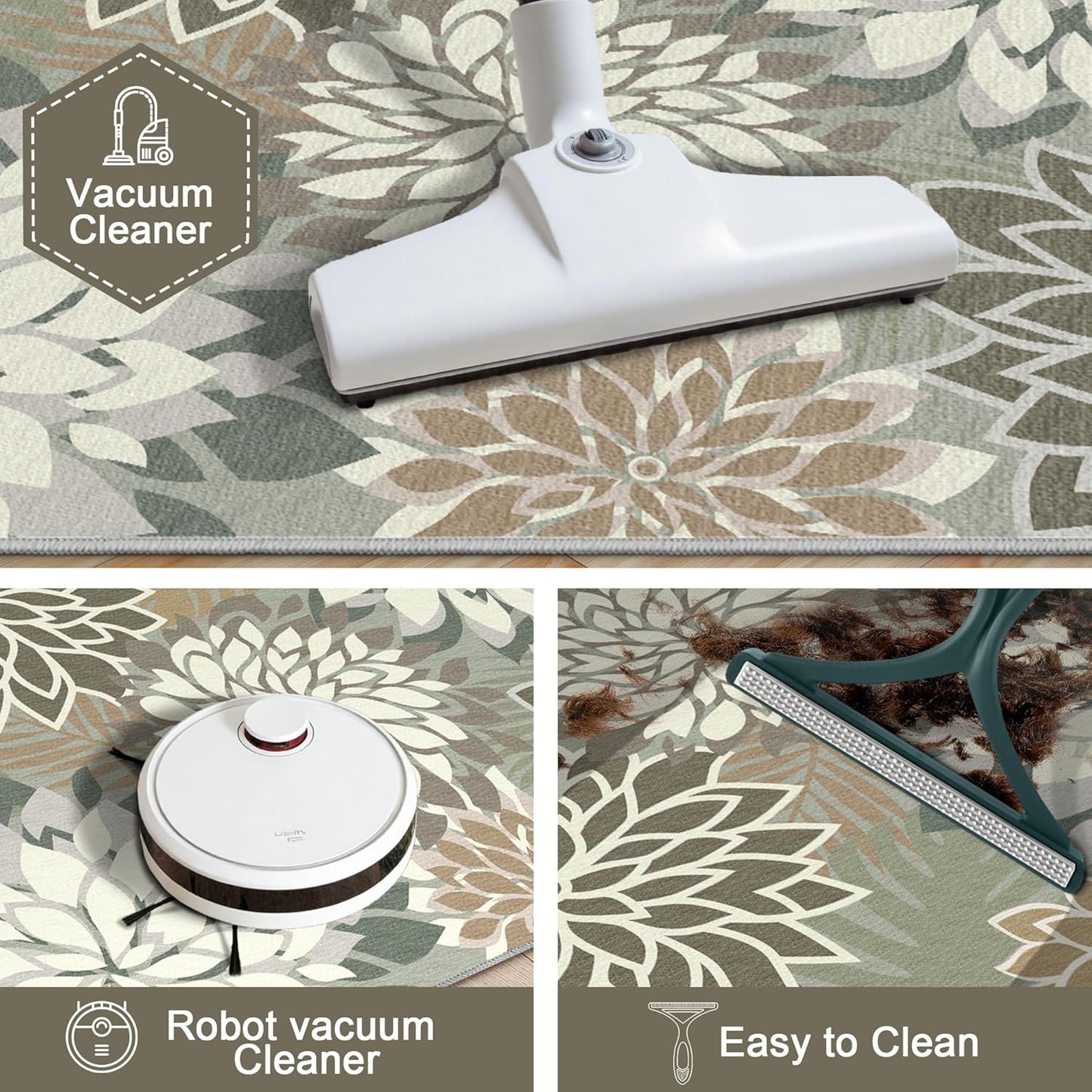 Area Rug 3x5 Brown White Washable Entry Rug Multicolored Tropical Botanical Modern Floral Indoor Kitchen Door Mat Entrance Carpet Non Slip for Bedroom Living Room, Porch