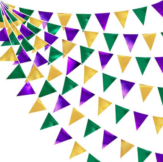 Mardi Gras Party Decorations Purple Green and Gold Metallic Fabric Triangle Pennant Banner Flag Hanging Bunting Garland for Birthday Wedding Baby Shower Bridal Shower Holiday Masquerade Party Supplies