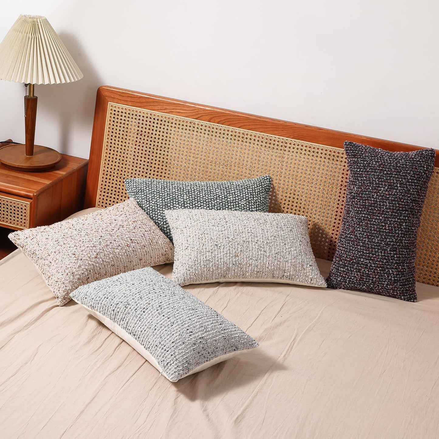 Striped Throw Pillow Covers 12x20 Set of 2 Colorful Purple Textured Boucle Chic Morden Boho Accent Farmhouse Rectangular Lumbar Decorative Couch Pillow Covers for Home Decor Bed Sofa Living Room