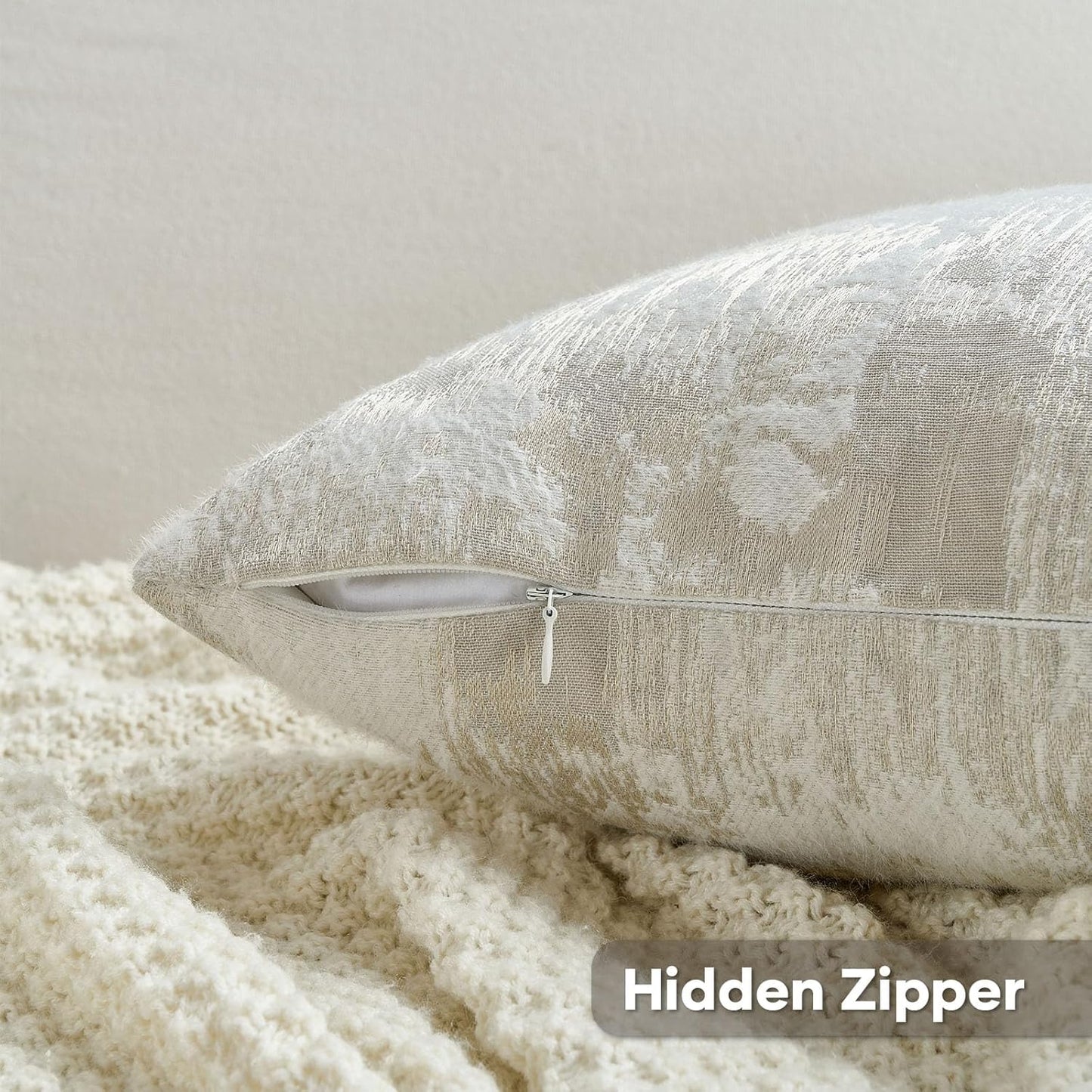 FUTEI Beige White Decorative Throw Pillow Covers 24x24 Inch Set of 2,Soft Faux Cashmere Jacquard - Textured & Cozy Euro Pillow Shams,Modern Home Decor for Couch Bed Living Room