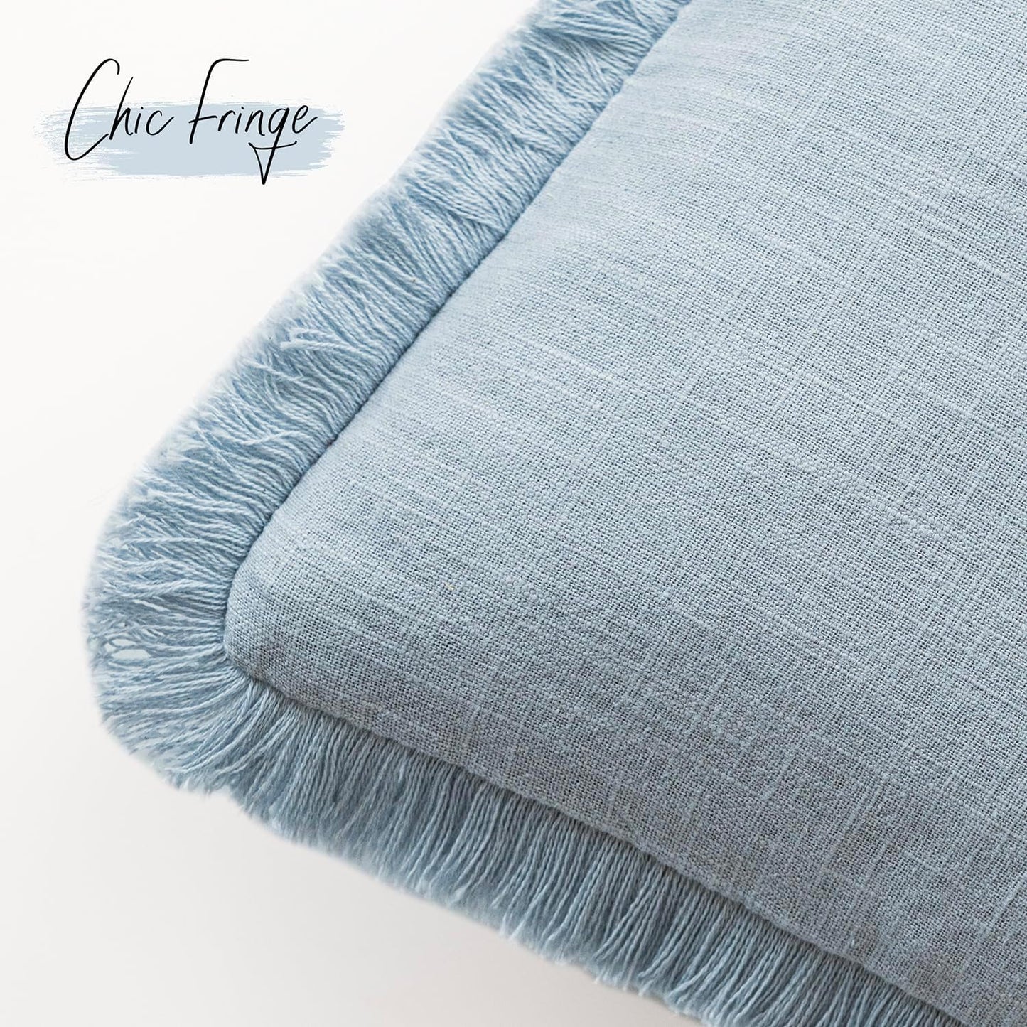 Foindtower Set of 2 Decorative Linen Fringe Lumbar Throw Pillow Covers Boho Farmhouse Cushion Cover with Tassels Soft Accent Pillowcase for Couch Sofa Bed Living Room Home Decor,12×24 Inch,Sky Blue