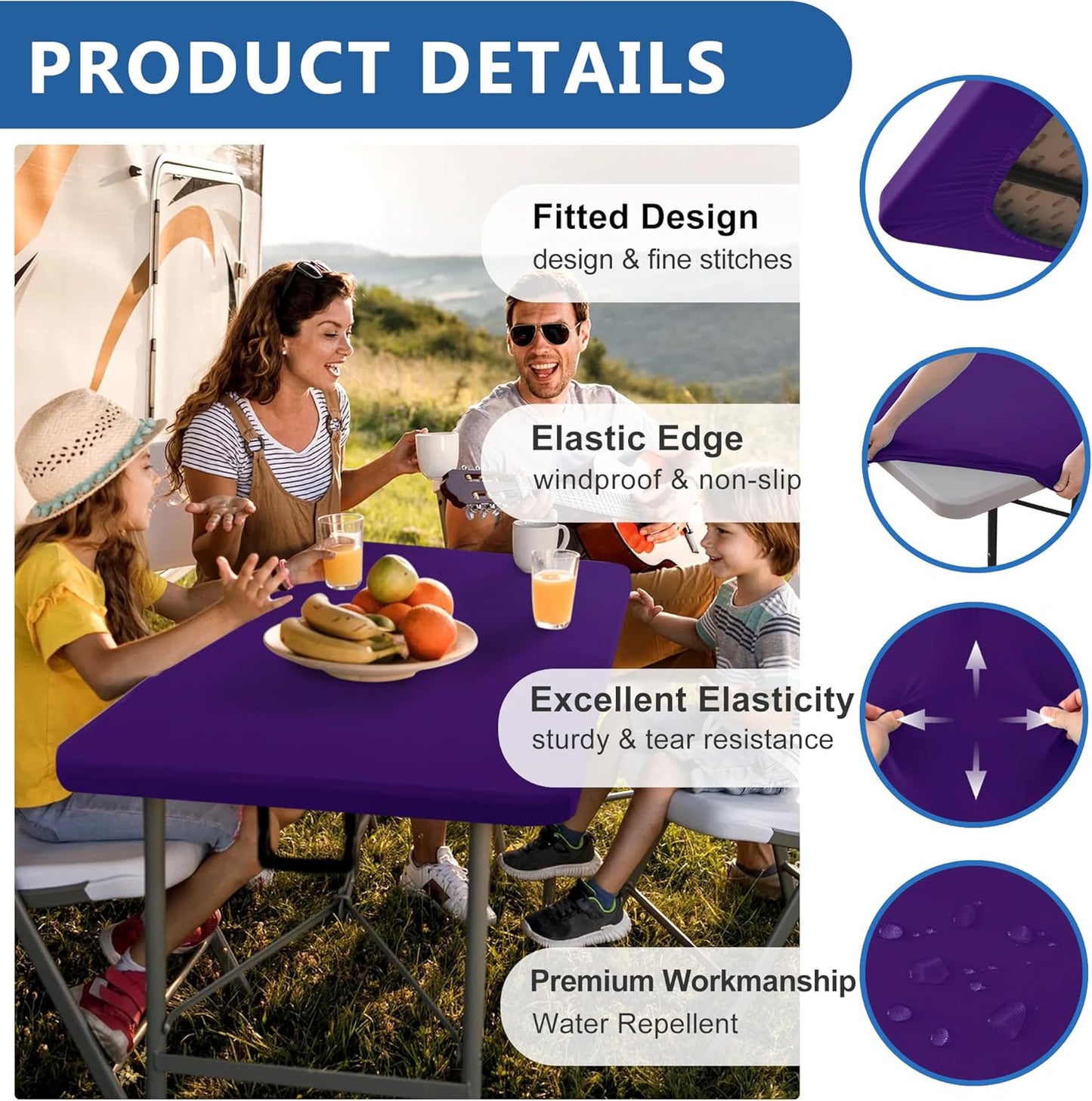 Spandex Table Cover for 6 Foot Rectangle Tables-4 Pack Dark Purple Outdoor Picnic Elastic Table Cover-Spandex Stretch Folding Table Cloths for Camping Dining Room Patio Kitchen Banquet Party