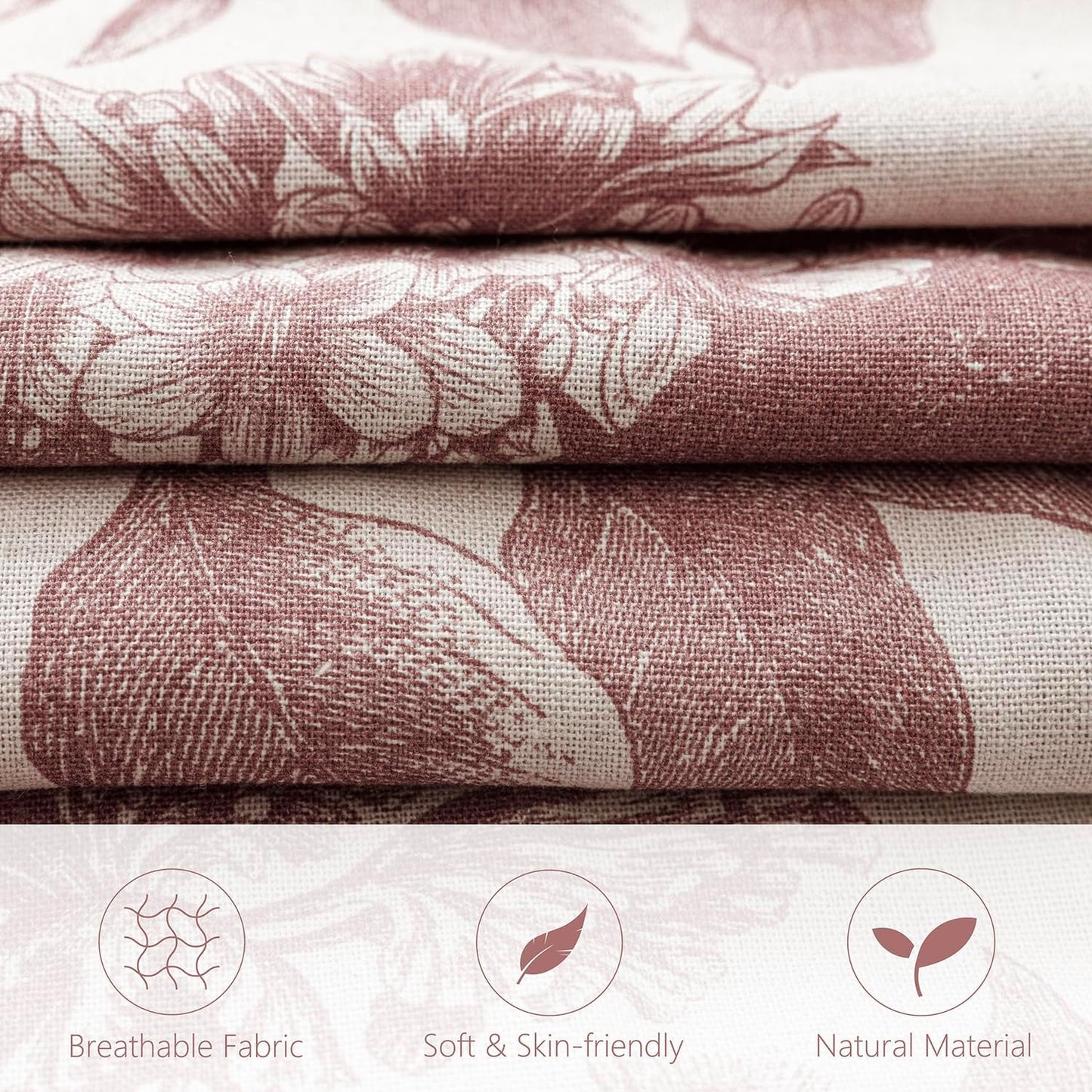 Foindtower Set of 2 Linen Floral Throw Pillow Covers Vintage Accent Print Decorative Cushion Covers Farmhouse Boho Home Decor for Sofa Chair Couch Bedroom Living Room Outdoor,18×18 Inch,Dark Pink