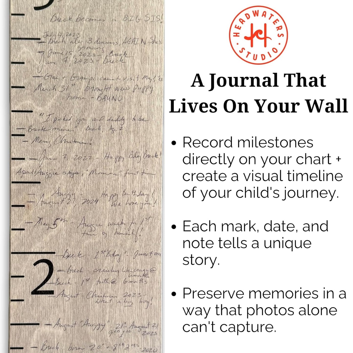 Wooden Growth Chart – Kids Height Chart, Wall Measurement for Kids, Height Chart for Wall, Growth Ruler for Children – Natural with Black Numerals - “Love Grows Here” (63" x 6.7")