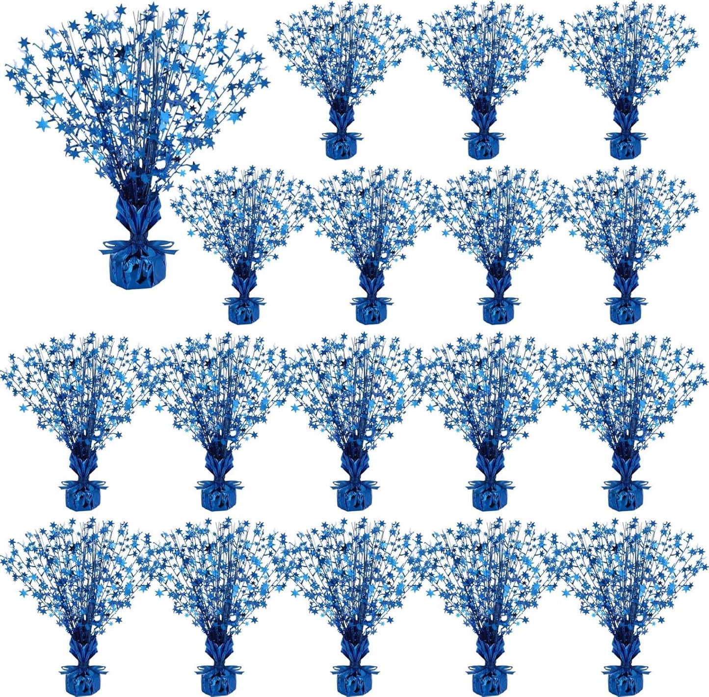 Crowye 18 Pieces Metallic Foil Spray Centerpiece Party Star Table Decoration Burst Metallic Table Centerpieces for Birthday Party Season Holiday(Blue)