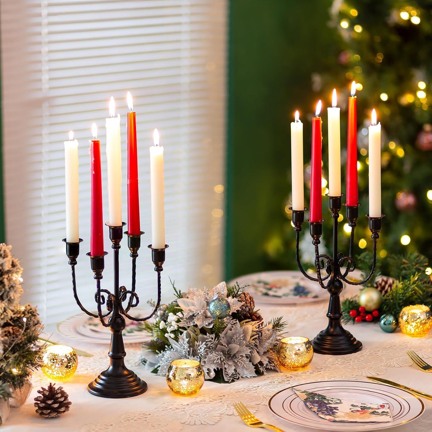 Sziqiqi Candelabra Black Candle Holders - 5 Arms Candlestick Centerpiece for Tables Vintage Candleholder Stand for Halloween Thanksgiving Decor