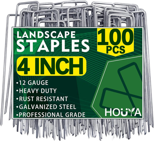 100 Pack Landscape Staples 4 Inch 12 Gauge Garden Stakes Galvanized Garden Staples Pins Anti-Rust Ground Stakes for Weed Barrier, Irrigation Tubing, Yard Lawn, Landscape Fabric