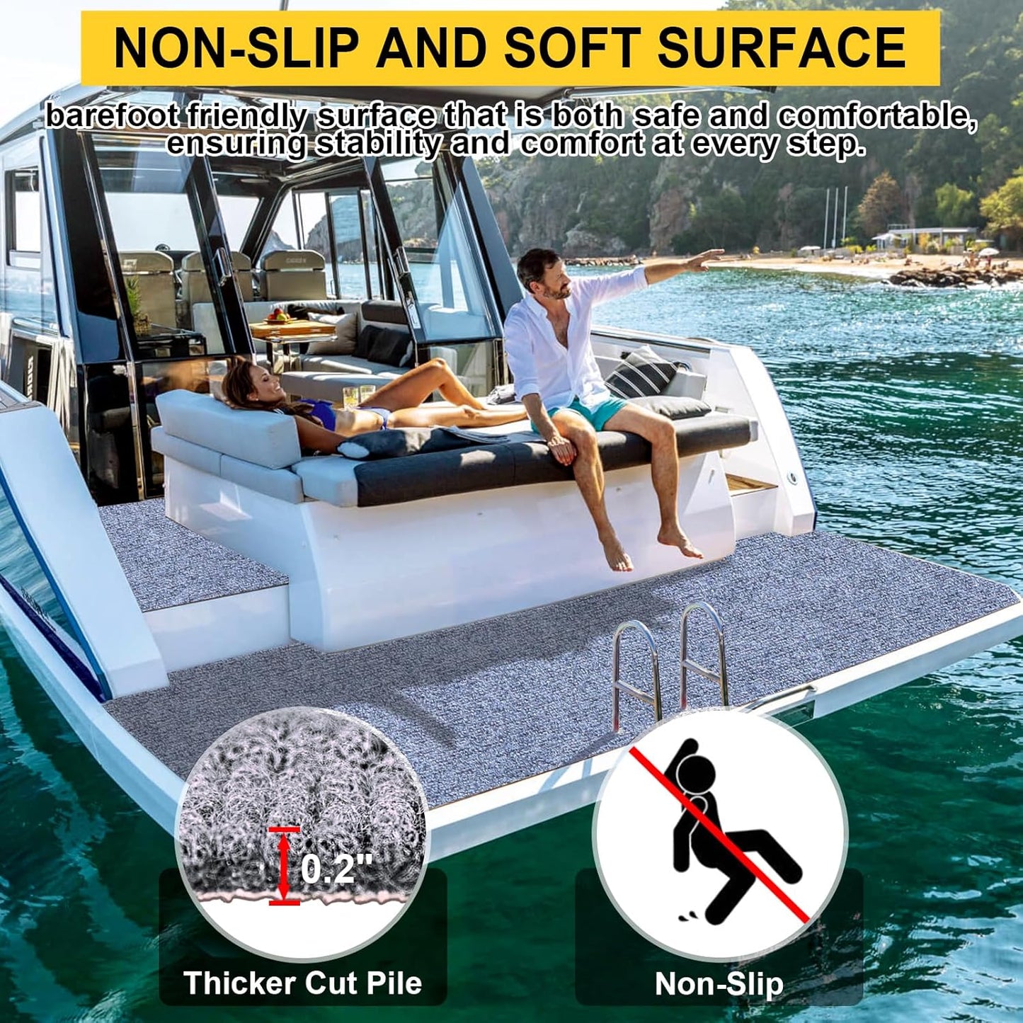 Marine Carpet,6 FT x 18 FT Blue-Gray Indoor Outdoor Carpet 0.2" Thick Boat Carpet with Water-Proof TPE Backing, Non-Slide Outdoor Marine Carpet Roll for Home, Patio, Porch, Deck