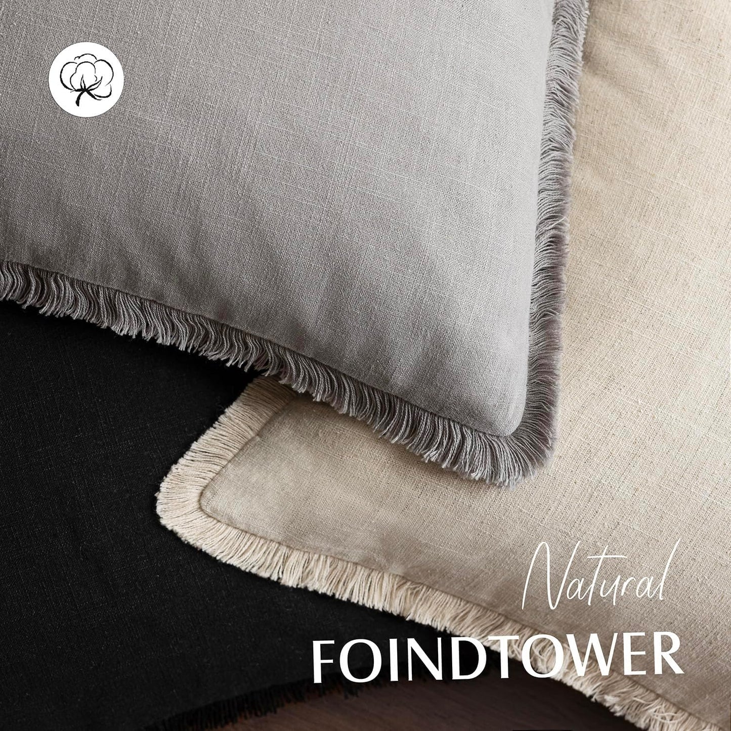 Foindtower Set of 2 Decorative Linen Fringe Throw Pillow Covers Cozy Farmhouse Cushion Cover with Tassels Accent Pillowcase for Couch Chair Sofa Bed Living Room Home Decor,22×22 Inch,Light Rustic Gray