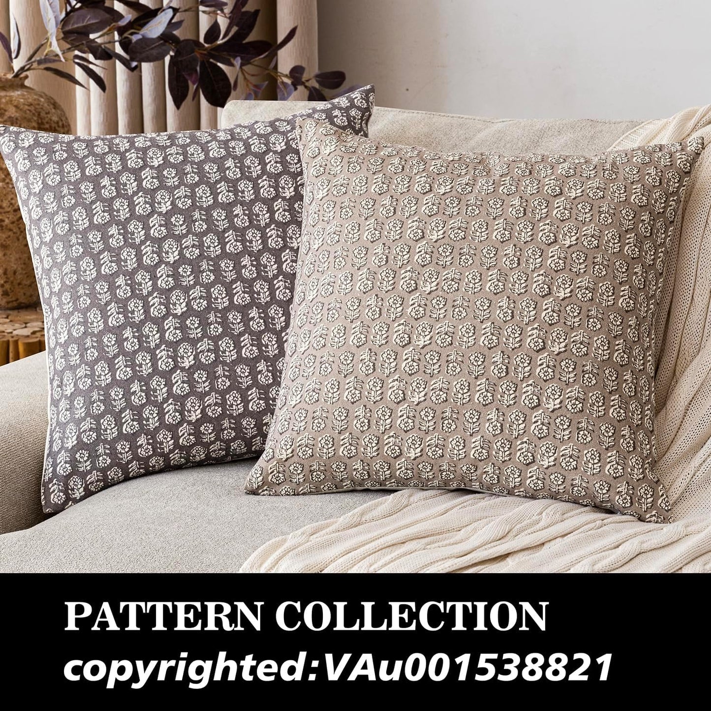 Foindtower Set of 2 Decorative Vintage Floral Print Throw Pillow Covers Neutral Modern Farmhouse Cushion Covers Boho Home Decor for Sofa Chair Couch Bedroom Living Room Outdoor,18×18 Inch,Tan Taupe