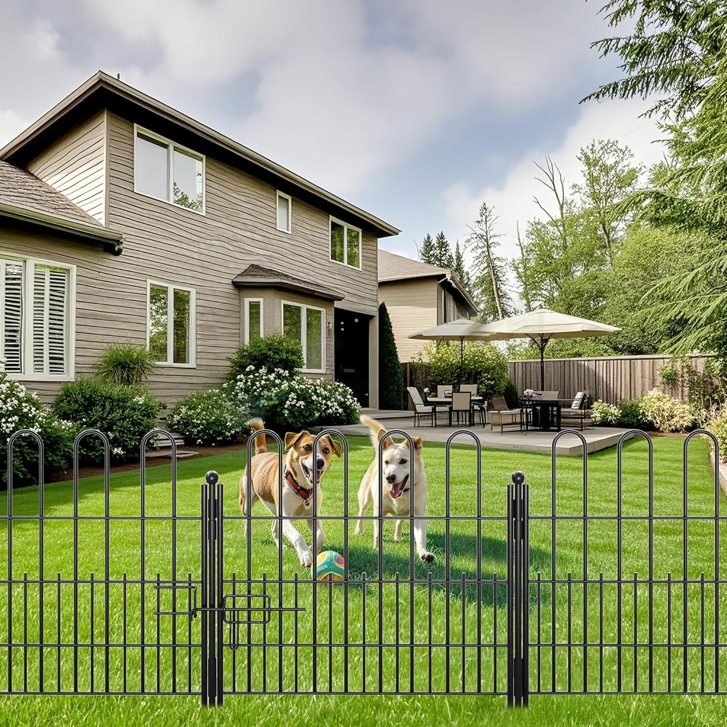 10 Panels Decorative Garden Fence with U-Shape and Latch Gate, 24.01in (H) X 20ft (L) Dog Fence Outdoor for Yard Security, Garden Fencing Includes Deep Stakes