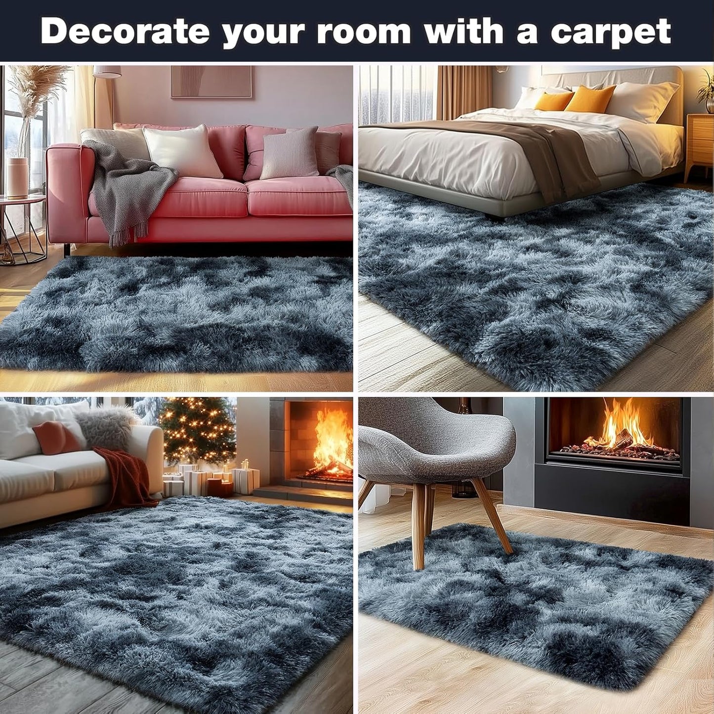 Rezutan Rugs for Living Room, Area Rug 6x9 Fluffy Rug Carpet, Soft Shaggy Modern Floor for Kids Boys Girls Bedroom, Plush Fuzzy Dorm Rug,Blue Gray