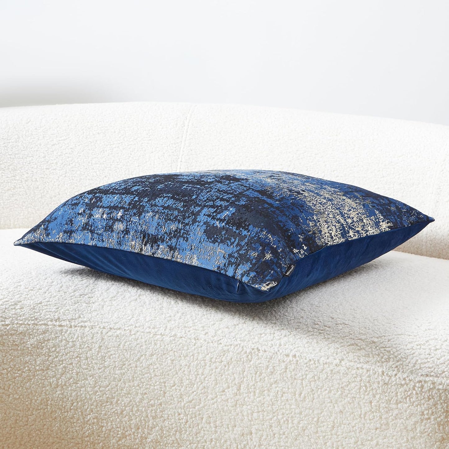 THE-TINOART Navy Gold Jacquard Pillow Cover 22x22 - Reversible Design with Gold Thread Embroidery, Luxury Velvet Back for Sofa & Bed Decor