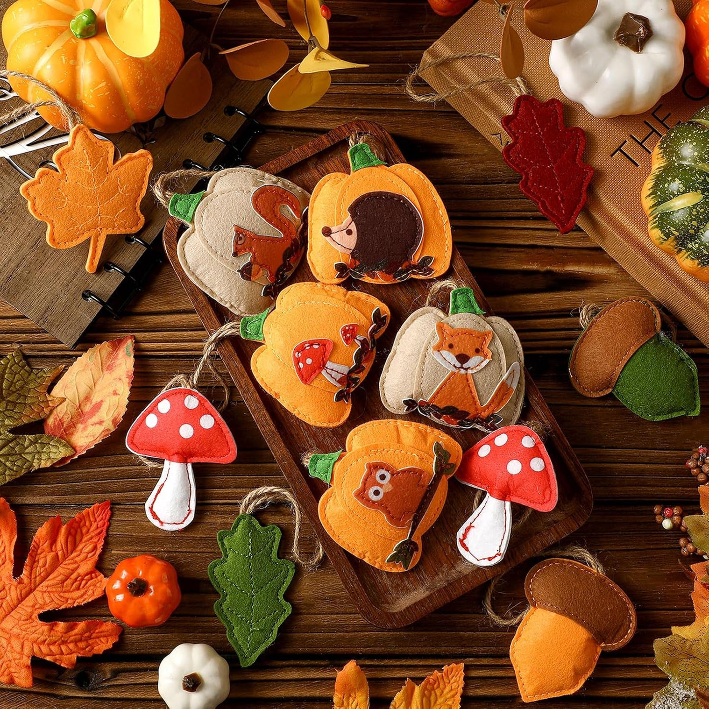 12 Pcs Fall Thanksgiving Tree Decoration 3D Felt Pumpkin Maple Leaf Hanging Felt Pumpkin Hanging Ornaments Fall Decoration 3.15 Inch for Farmhouse Harvest Autumn