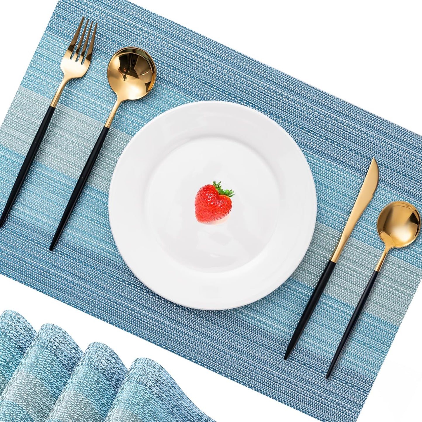 CADONO Placemats Set of 6 Washable Indoor/Outdoor Vinyl Place Mats for Dining Table Durable Non-Slip Heat Resistant PVC Weave Table Mats（Ocean Geode）