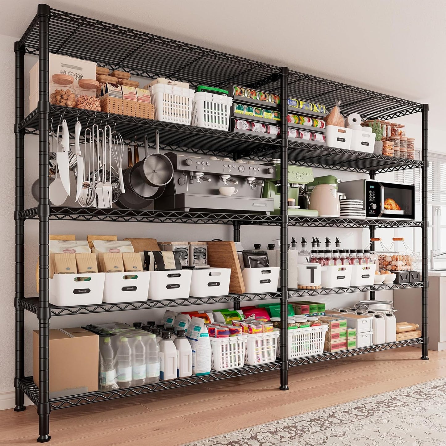 REIBII 1600LBS Storage Shelves Metal Shelving 5 Tier Wire Shelving Unit, 69.8" W Pantry Shelves Kitchen Shelves Adjustable Wire Shelf for Garage Storage Shelves, 69.8" Wx15.8 Dx72.4 H, Black