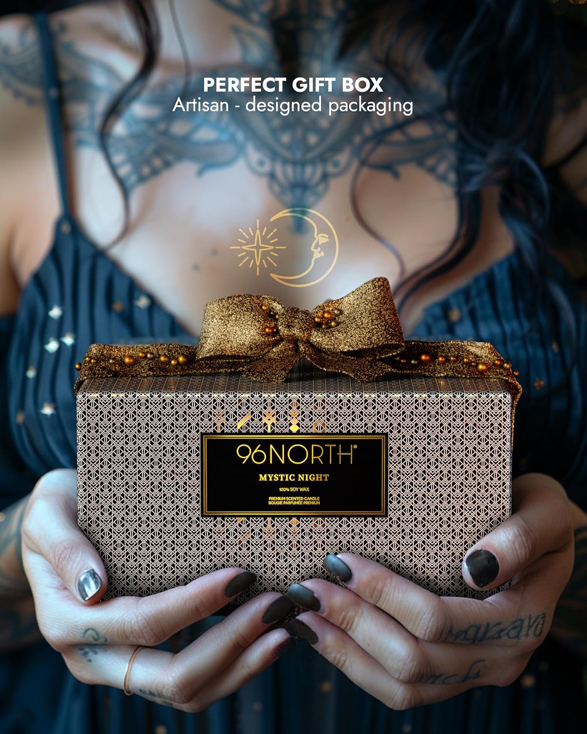 96NORTH Luxury Black Candle | Large 3-Wick Jar Candle | Up to 40 Hours Burning Time | 100% Natural Soy Wax | Relaxing Aromatherapy Aesthetic Candle | Housewarming Gift for Men and Women