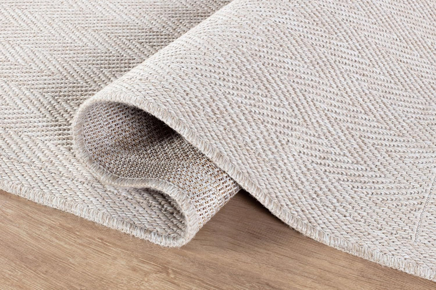 CAMILSON Indoor and Outdoor Runner Rug Off-White Herringbone Seagrass Boho Design Easy-Cleaning Non Shedding Fiber Living Room Bedroom Garden Patio and Kitchen Washable Outside Carpet Alfombras (2x7)