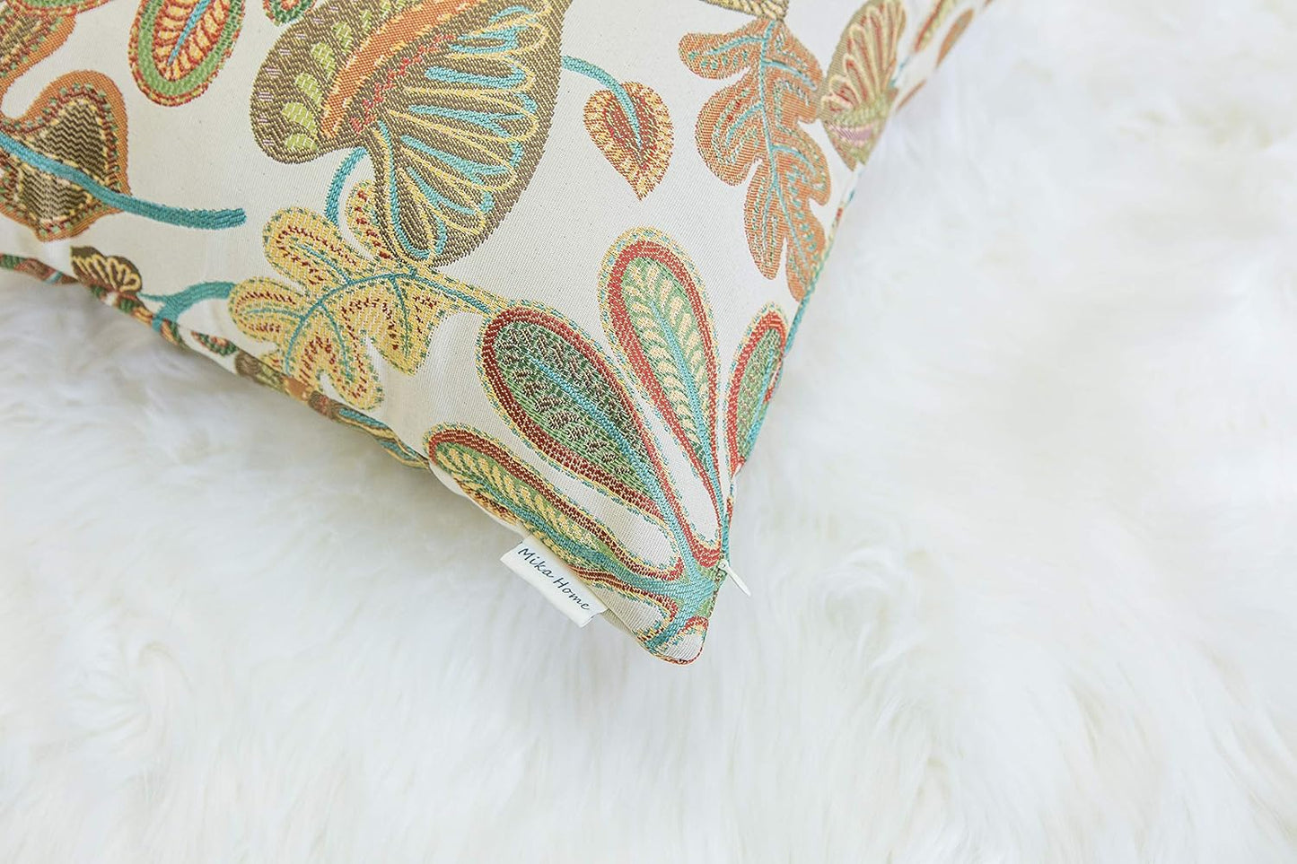 Set of 2 Jacquard Tropical Leaf Pattern Throw Pillow Covers Decorative Pillowcase 20X20 Inches,Teal Cream