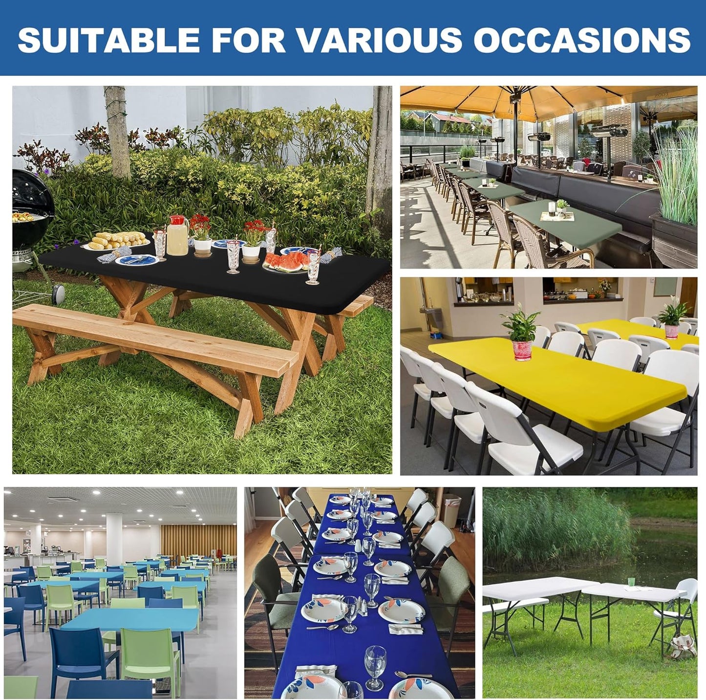 4ft Stretch Table Cover Fitted-6 Pack Royal Blue Spandex Table Cloths-Stretchy Elastic Folding Table Cloths 4ft for Outdoor Picnic Camping Dining Room Patio Kitchen Banquet Party Craft Show